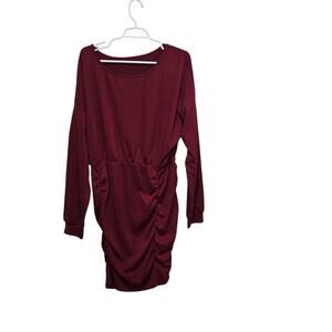 Cupshe Burgundy Ruched Sweater Dress XL Long Sleeve Bodycon